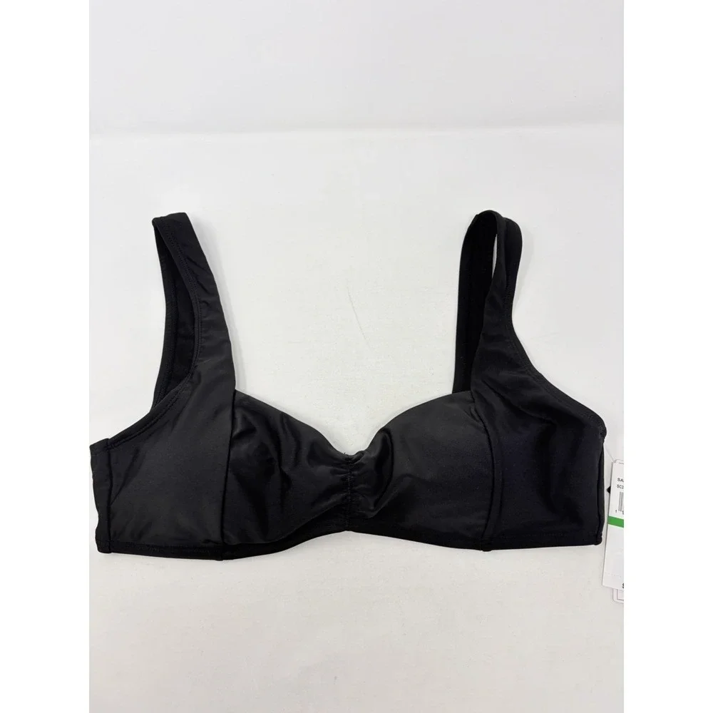 Salt + Cove Juniors Size Large Center- Ruched V-Neck Bikini Top in Black 2577